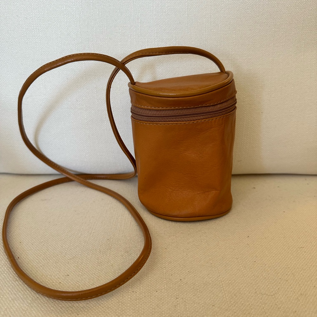 Caramel Leather Crossbody Bag 90s Beer Or Pop Can Bag Leather Purse Crossbody